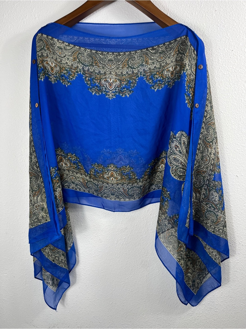 Y2K Women's Blue Chiffon Sheer Scarf Blouse Top One Size